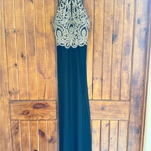 Elegant Black and White Halter Gown